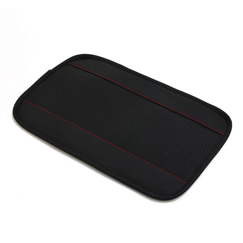 Universal Universal Armrest Box Pad Simple Leather Embossed Double Line Anti-Slip (Armrest box pad) - classic-black