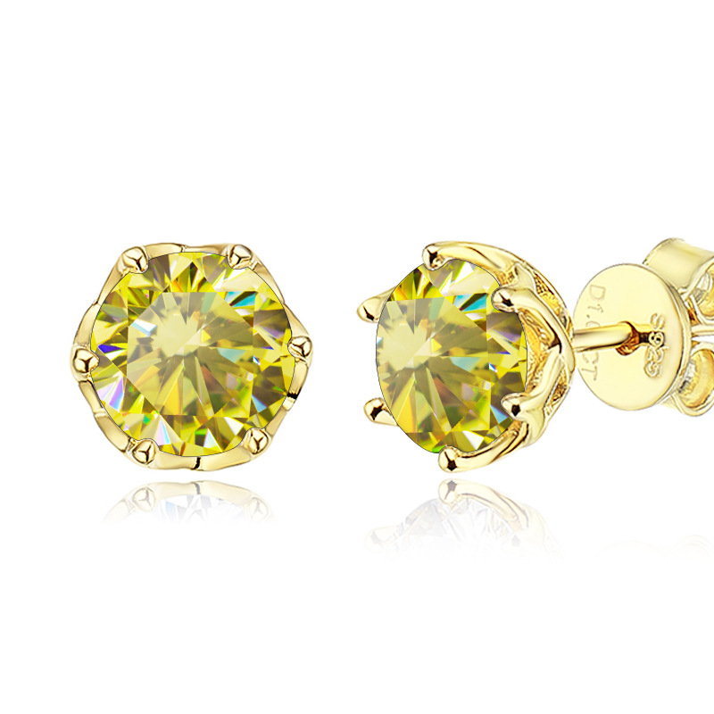 Transfronterizo S925 plata 1 quilate D color moissanita azul verde blanco moissanita clásica orejas de seis garras