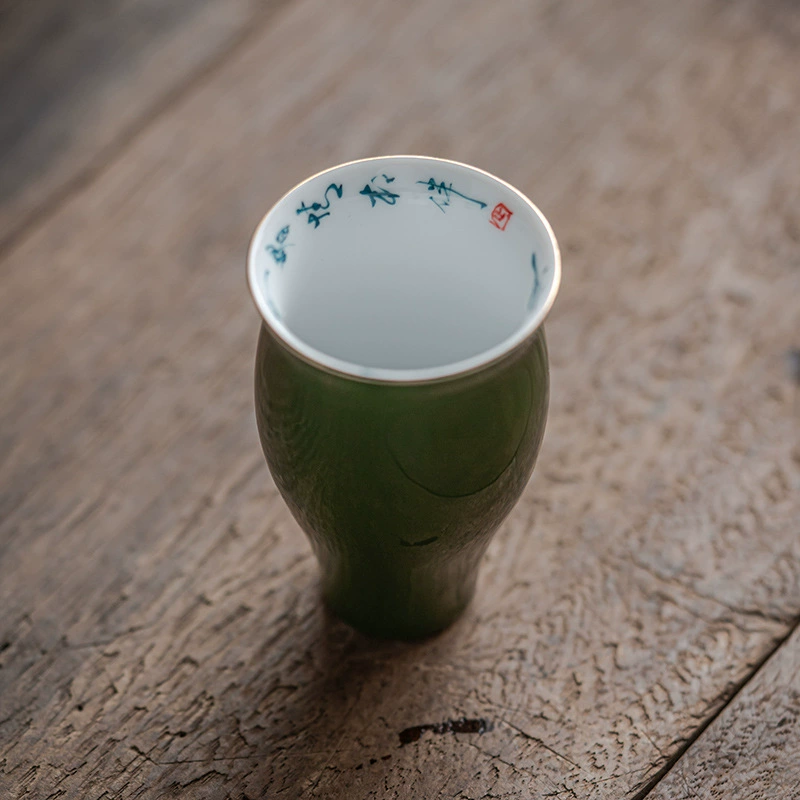 Nine craftsman's emerald emerald hand -painted cup original ore glaze ceramic kung fu tea set antique master cup single cup