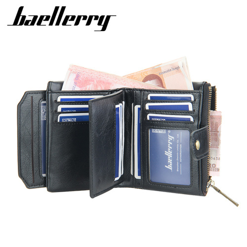 BAELLERRY wallet men's short European and American multi-card slot buckle driver's license card bag vertical chain coin purse