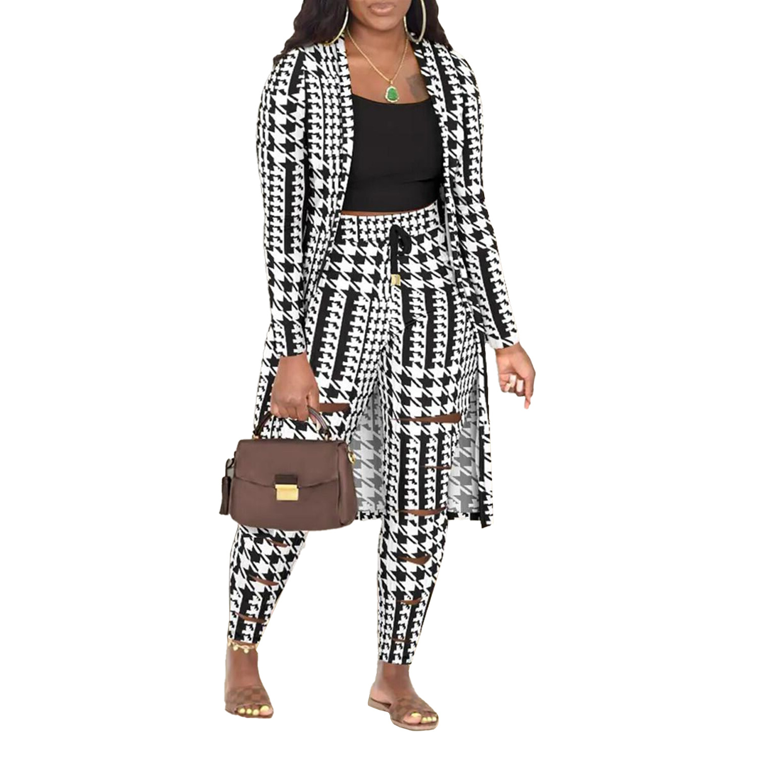 Abbigliamento da donna sexy cardigan stampato manica lunga due pezzi vestito da discoteca_voghion.com
