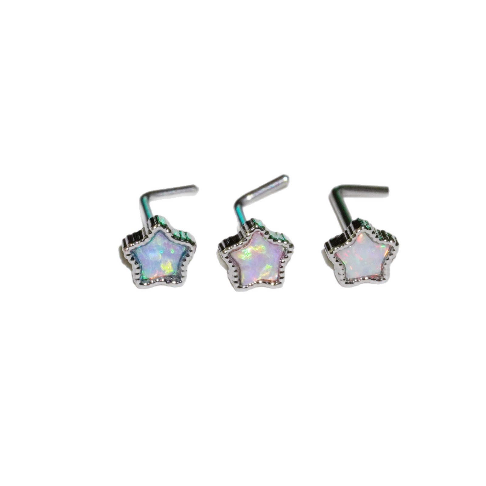 Opal Star L-shaped Nose Stud In Stainless Steel Body Piercing_voghion.com