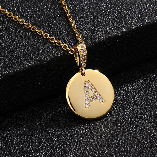 Letter Necklace Western and Eastern Fashion English Letter Pendant Copper Inlaid Zirconia Small Round Plate Knitwear Chain Women Light Luxury Collarbone Chain