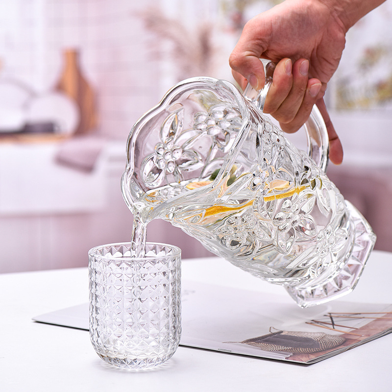 Conjunto de utensilios de agua domésticos, taza de agua de agua fría resistente al calor pintada a mano, vidrio transparente con cubierta image 3