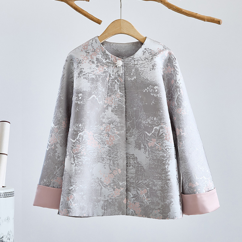 Autumn and Winter New Chinese-Style Jacquard Brocade Jacket, Improved Chinese-Style Top, Tang Suit, Hanfu, Tea Suit, Versatile Chinese-Style Women's Clothing