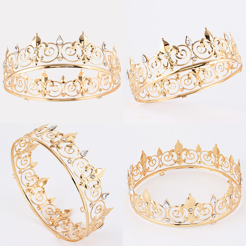 European and American Men's Round Crown Metal Headwear Stage Performance Men's and Women's Decorative Adult Hair Accessories Birthday King's Crown
