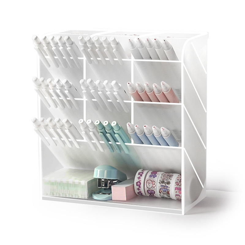Oblique Pen Holder Office Desktop Student Transparent Pen Barrel Storage Box Pen Holder Multifunctional Creative Simple Style