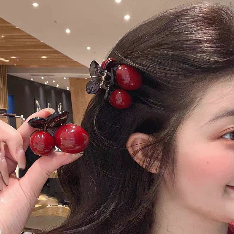 Ancora Red Cherry dla kobiet, spinka do włosów z małym pazurem, półupięcie grzywki, uroczy dodatek do włosów księżniczki, spinka w kształcie rekina_voghion.com