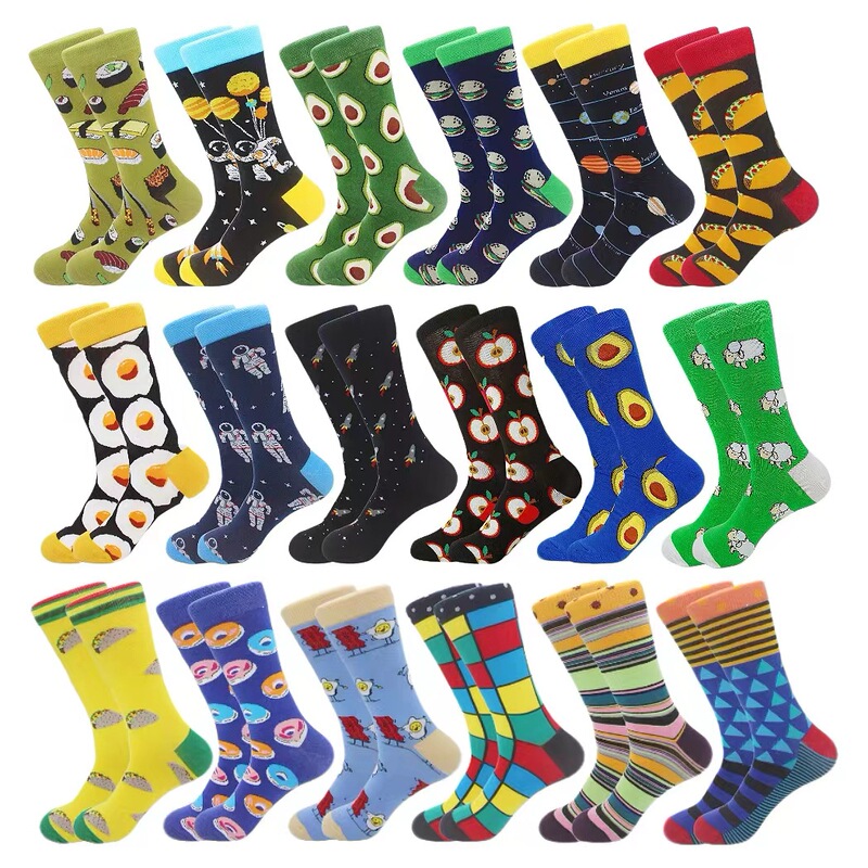 Original Autumn and Winter Fashion Men's Socks Men's Socks Cartoon Animal Food Donut Pizza Full Socks Trendy Brand