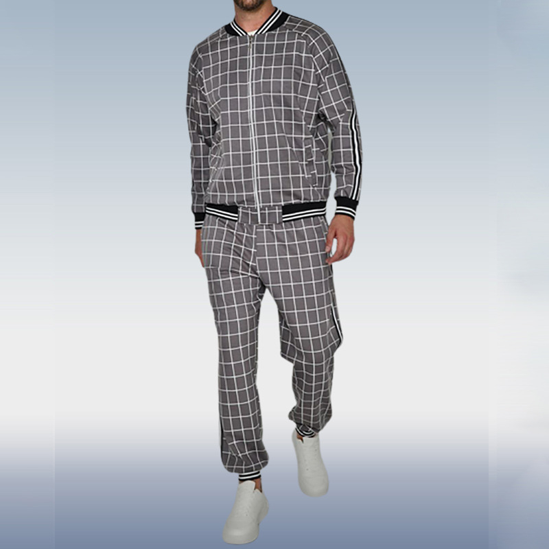 2023 Otoño e Invierno transfronterizo nuevo traje de chaqueta con cremallera para hombre Amazon pantalones de manga larga collar de dos piezas conjunto