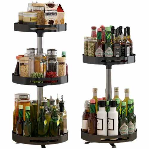 Kitchen Spice Rack with Rotating Shelf, Multi-layer Oil, Salt, Sauce, Vinegar Corner Storage Condiment Rack