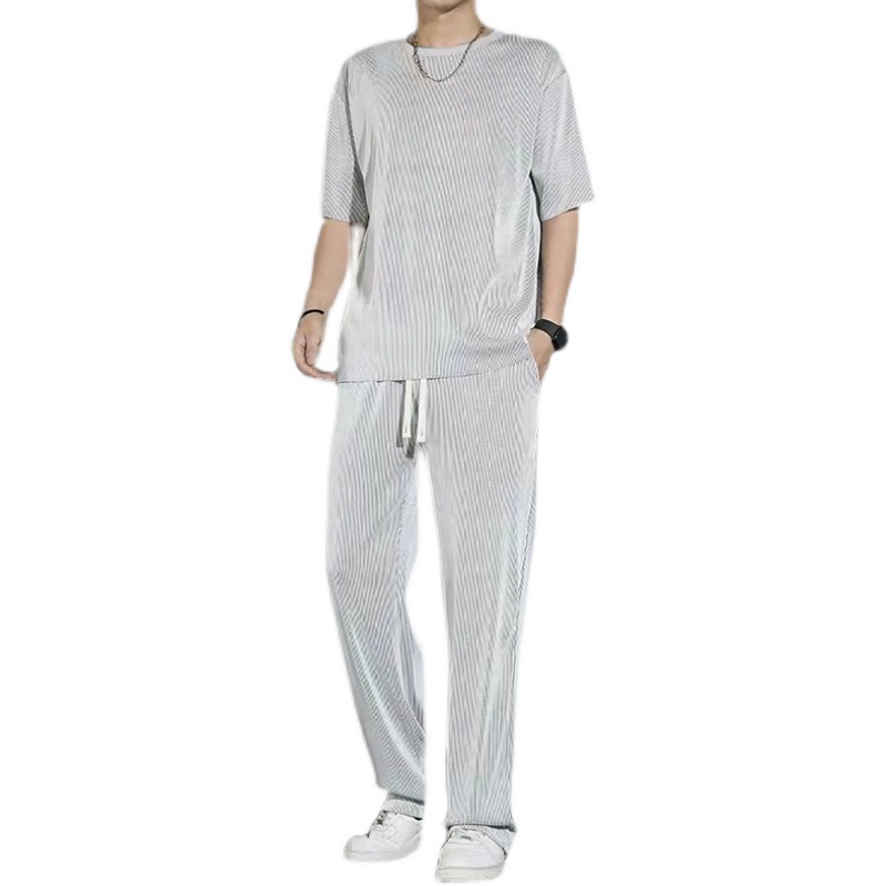 Ice Silk Sports suit Men's Summer Thin 2023 New Casual Long Pants Short-sleeved T-shirt Quick-drying Clothes Set