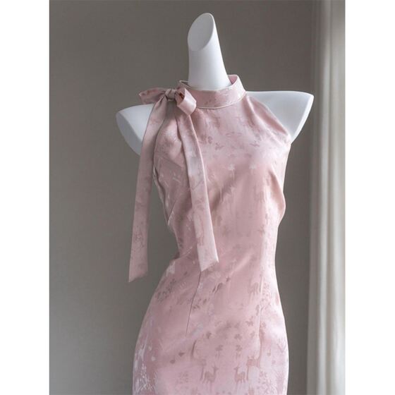 New Chinese Style National Style Imperial Style Temperament High Sense Pink Printed Cheongsam dress Children 2025 Super Hot Spring