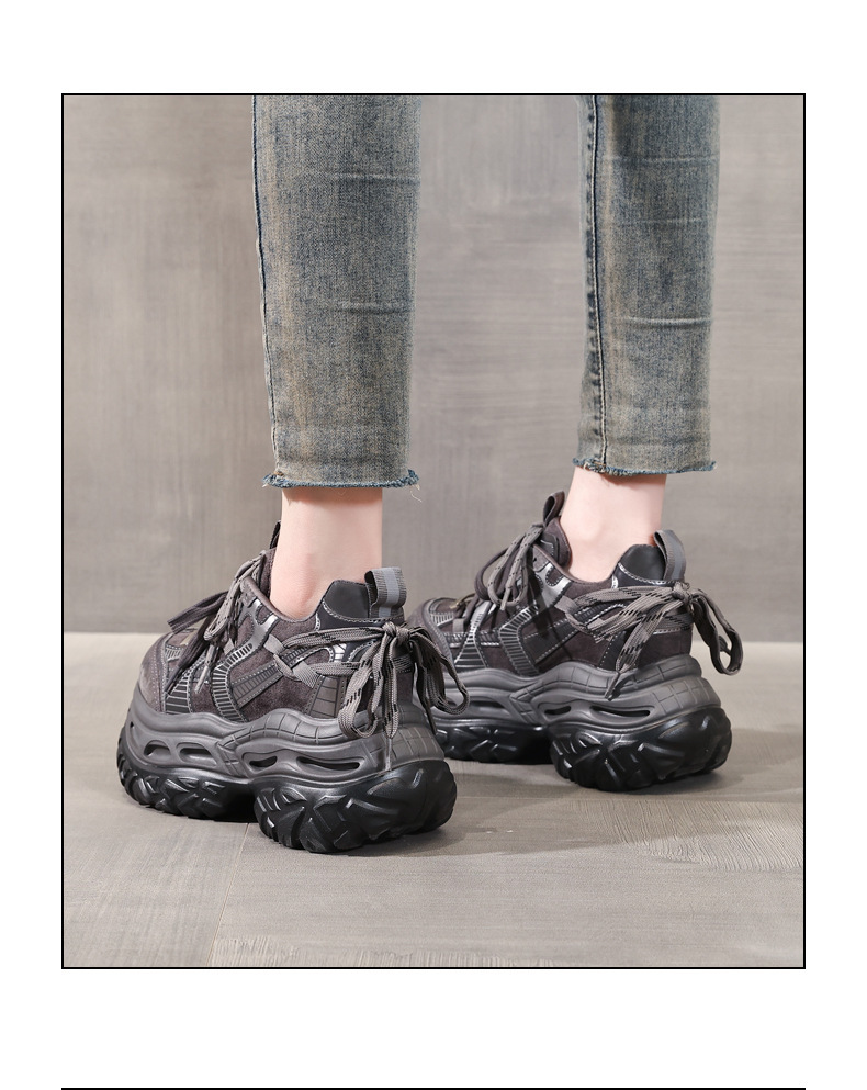 Giày sneaker nữ chunky đế dày tăng chiều cao phong cách thể thao — màu đen chi tiết 16