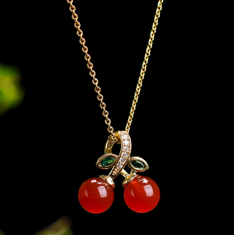 Cherry Pattern 1 Piece Diameter 8mm Alloy Agate Cherry Pendant