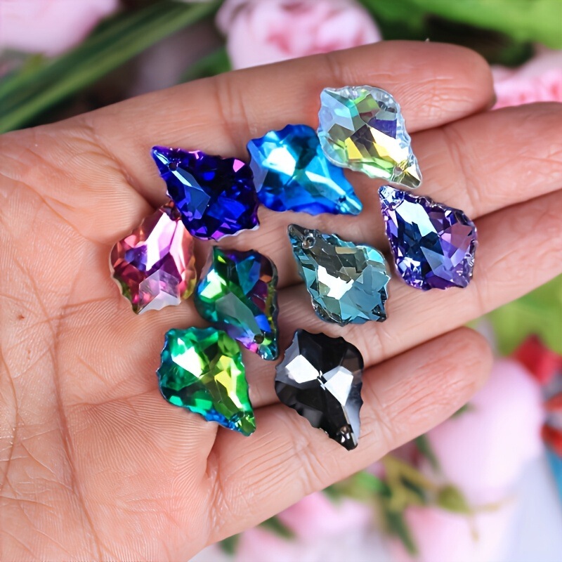 Cross-Border DIY Leaf Crystal Glass Pendants, Clothing Accessories, Shoe Buckle Parts, Earrings, Necklaces, Single-Hole Double-Sided Maple Leaf
