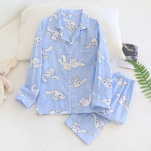 Pajamas women's spring and summer cotton gauze long-sleeved home wear cotton autumn thin cotton yarn living clothes suit