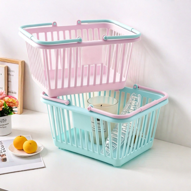 Cute mini desktop storage basket, student stationery organizer, pen holder, toiletries and cosmetic organizer, portable storage basket