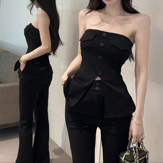 Sexy Hot Girl Outfit for Women, New Summer Style Tube Top and Flared Pants Set, New Fashionable Two-Piece Set for Mature Women Sexy Hot Girl Outfit for Women, New Summer Style Tube Top and Flared Pants Set, New Fashionable Two-Piece Set for Mature Women