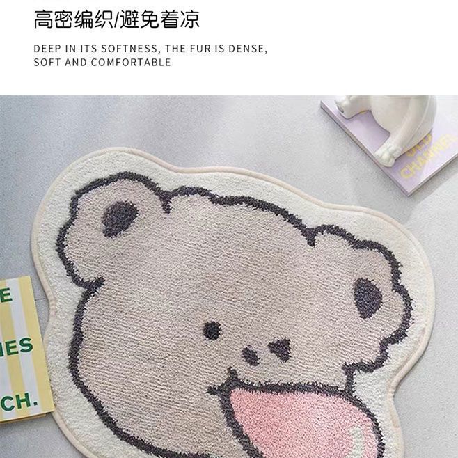 Line puppy skin-friendly imitation cashmere mat cartoon home entrance door mat soundproof cool carpet wholesale