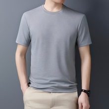 大品牌桑蚕丝T恤男2025新款时尚百搭青中年男式休闲圆领棉质短袖