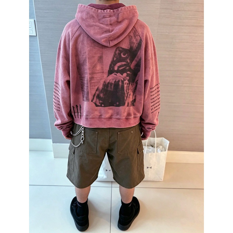 ERD melancholic rich second-generation washed and distressed straight-print pullover hoodie, unisex, loose fit, with distressed details and a retro hood
