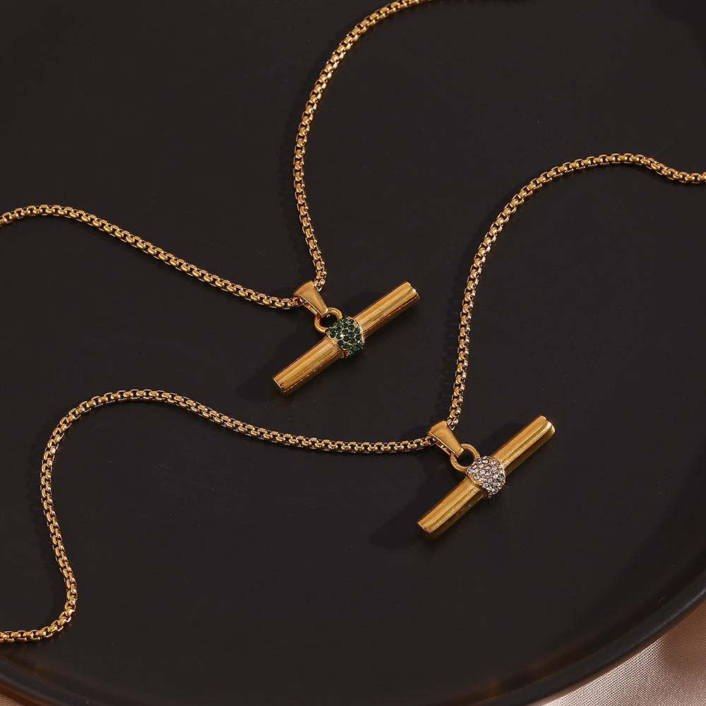 Micro Inlaid Geometric Pendant Necklace