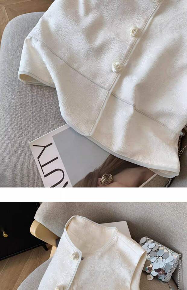 Áo ghi lê nữ dáng cardigan không tay họa tiết hoa jacquard, dài áo 50–65 cm — màu đen chi tiết 20