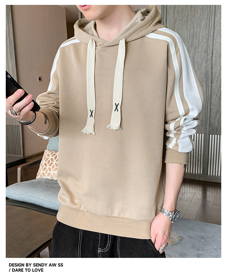 Men's Spring and Autumn 2023 new casual versatile solid color youth trend long sleeved T-shirt hooded men's hoodie_voghion.com