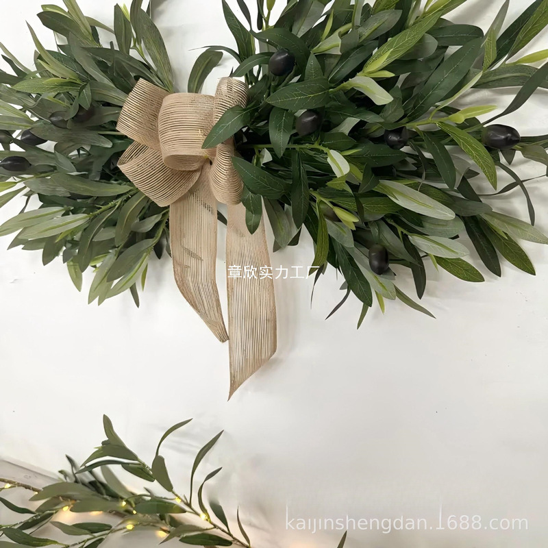 凯锦TEMU跨境春季橄榄枝蝴蝶结装饰花绿植环装纸门挂壁炉|undefined