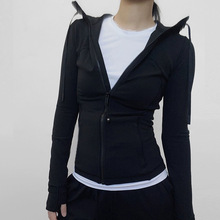 小众2024春夏新款纯色修身开衫休闲运动连帽夹克外套女