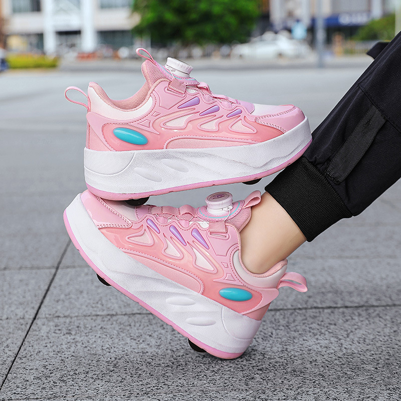 Genuine goods walking shoes boys' handsome girls' double-wheel retractable four-wheel deformation pulley skating adult professional