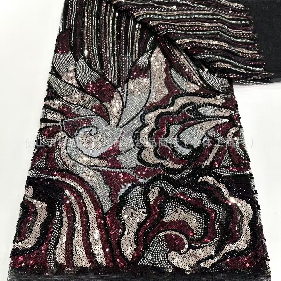 industria pesada tubo de perlas bordado tela de malla de encaje LACE comercio exterior transfronterizo ropa de moda europea y americana cena tela de moda image 4