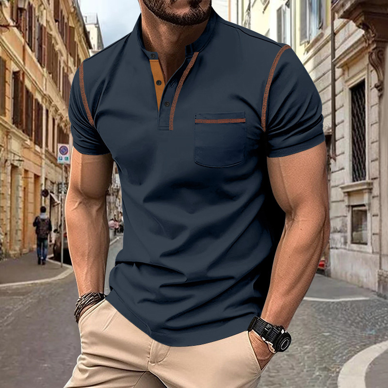 2024 Summer Short sleeved Button Collar T-shirt Men's Polo Shirt Top_voghion.com