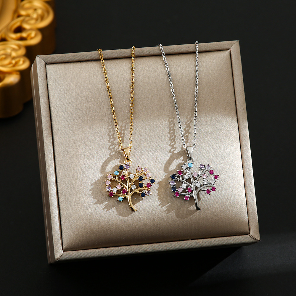 8g Weight Copper Pendant Material Pendant Necklace Classification Wholesale Jewelry Elegant Modern Style Life Tree Titanium Steel Copper Plating Cable Chain Pendant Necklace