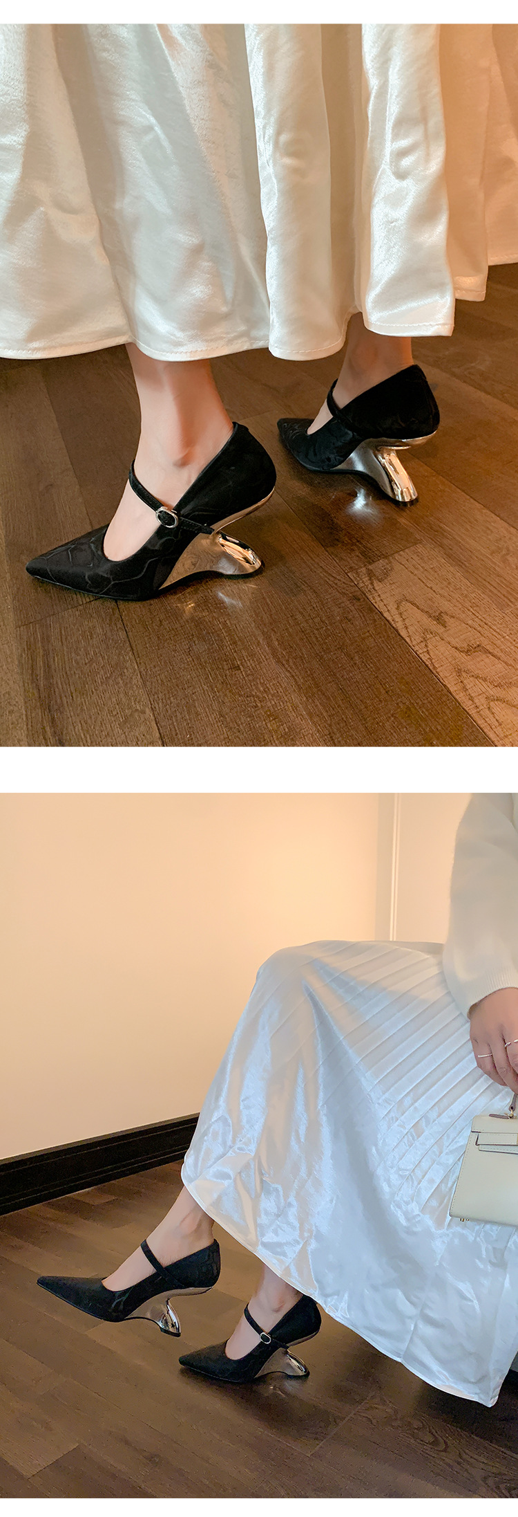 Giày cao gót nữ mũi nhọn quai ngang gót 8 cm kiểu dáng ấn tượng — màu đen chi tiết 25