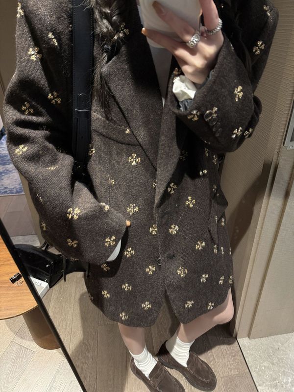 氛围感金色重工珠片百搭小香风西装外套/百褶裙/马甲三件套女新款|undefined