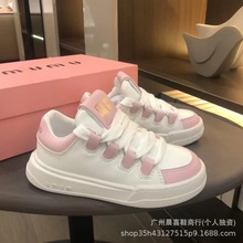 儿童款谬家秋季新款松糕厚底童鞋真皮百搭增高休闲系带板鞋小白鞋