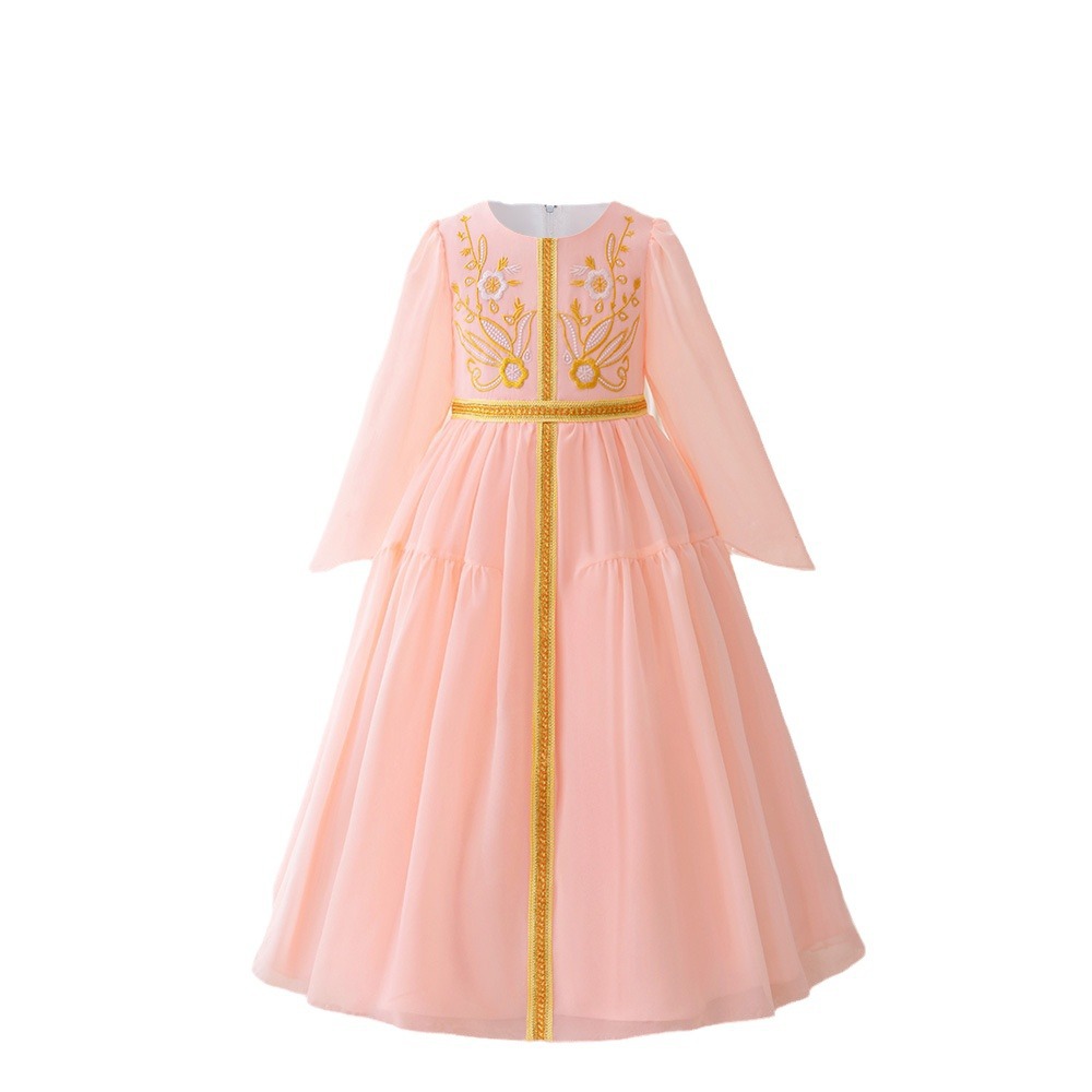 Transfronterizo amazónica vestido de niñas flores elegantes chiffon bordado vestido de mangas largas vestido de fiesta vestido para niños