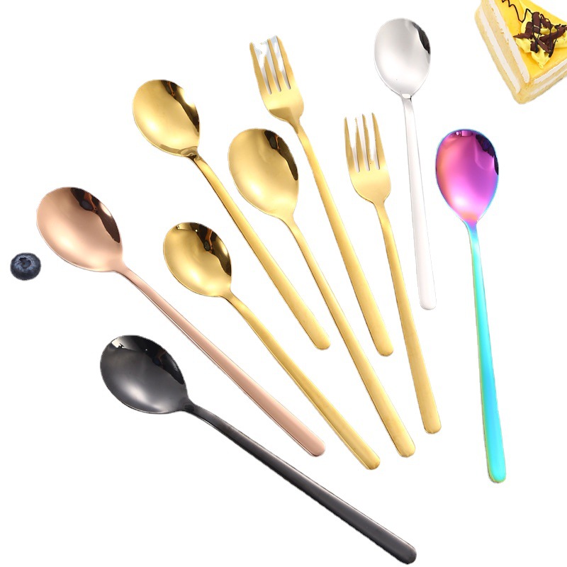 304 de acero inoxidable cuchara coreana creativa vajilla de oro largo mango agitación cuchara comida puede ser personalizado logotipo