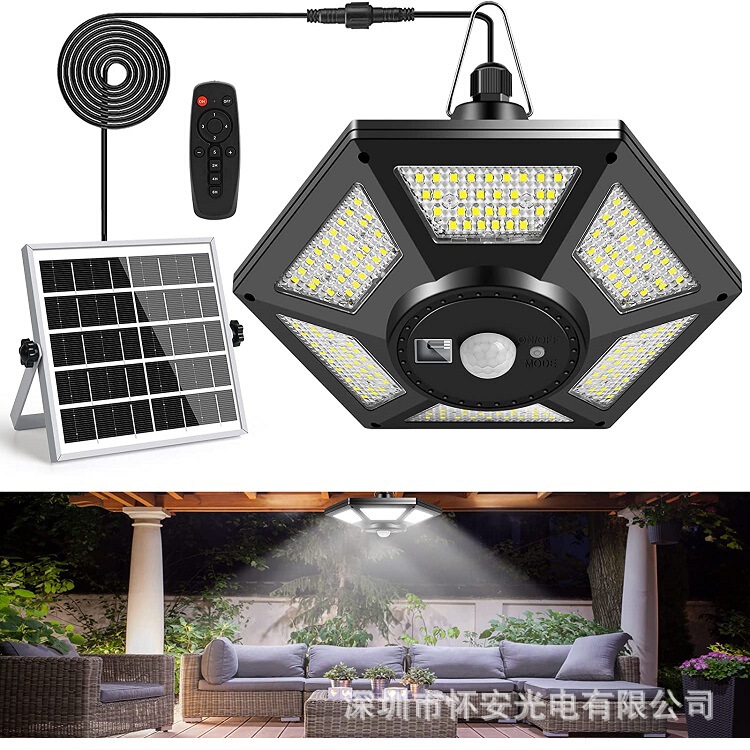 Cross-Border solar six-sided courtyard chandelier landscape courtyard garden corridor rainproof remote control LED hanging lamp