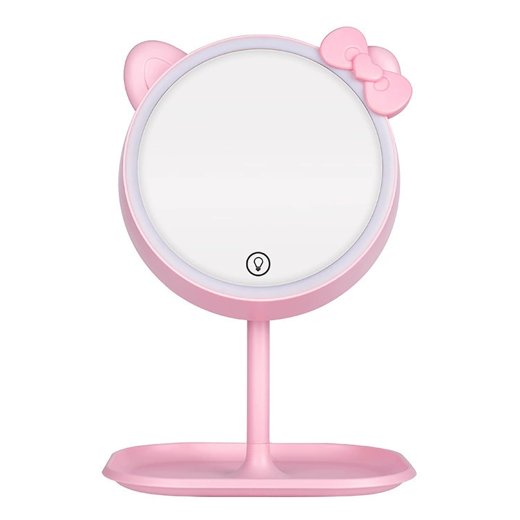Folding LED Makeup Mirror, 3-Panel USB Rechargeable, 3-Color Dimmable with Storage Tray