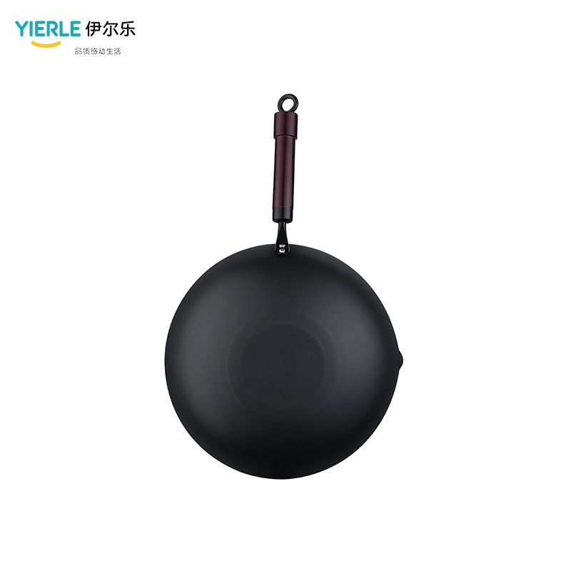 伊爾樂芯鐵炒鍋家用老式鐵鍋無塗層炒菜鍋鑄鐵鍋電磁爐明火通用鍋