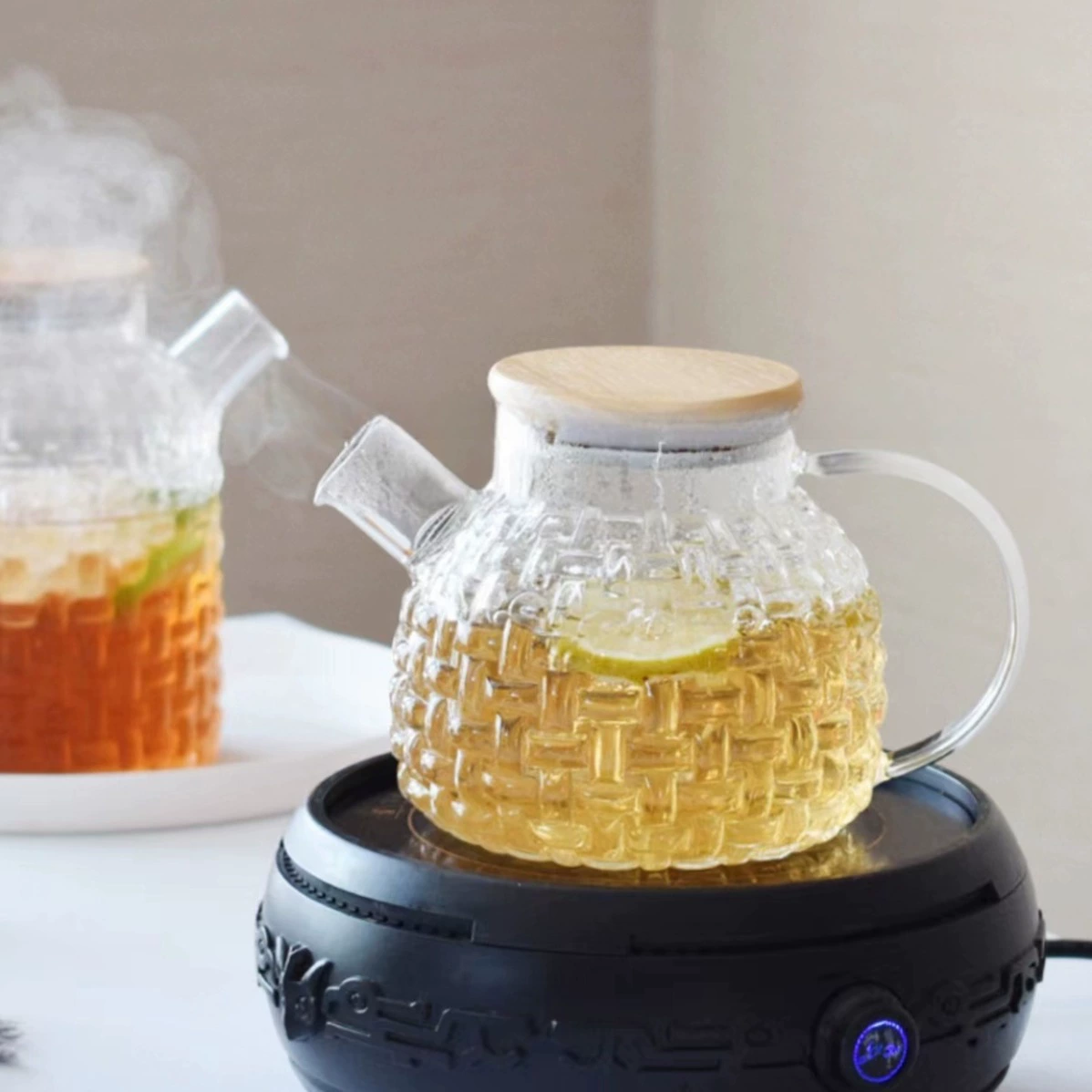 Glass woven capacious transparent teapot