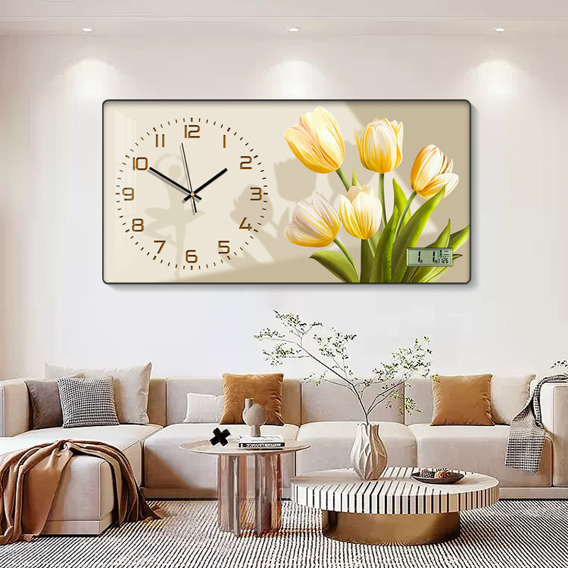 Reloj de estilo crema moderno minimalista flor estilo silencioso pintura decorativa Reloj de pared minimalista pared de fondo pintura Reloj de pared