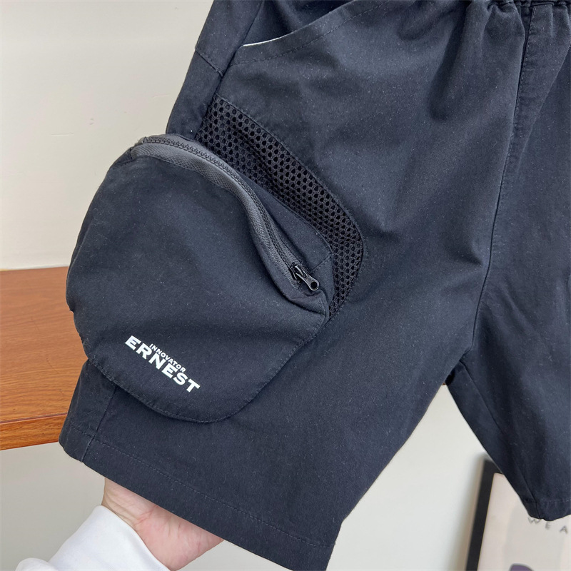 2024 Drenge Sommer Amerikanske Arbejdsshorts med Store Lommer til Børns Fritid Løse Vandvaskede Bomuldsbukser Over Knæ 5/4_voghion.com