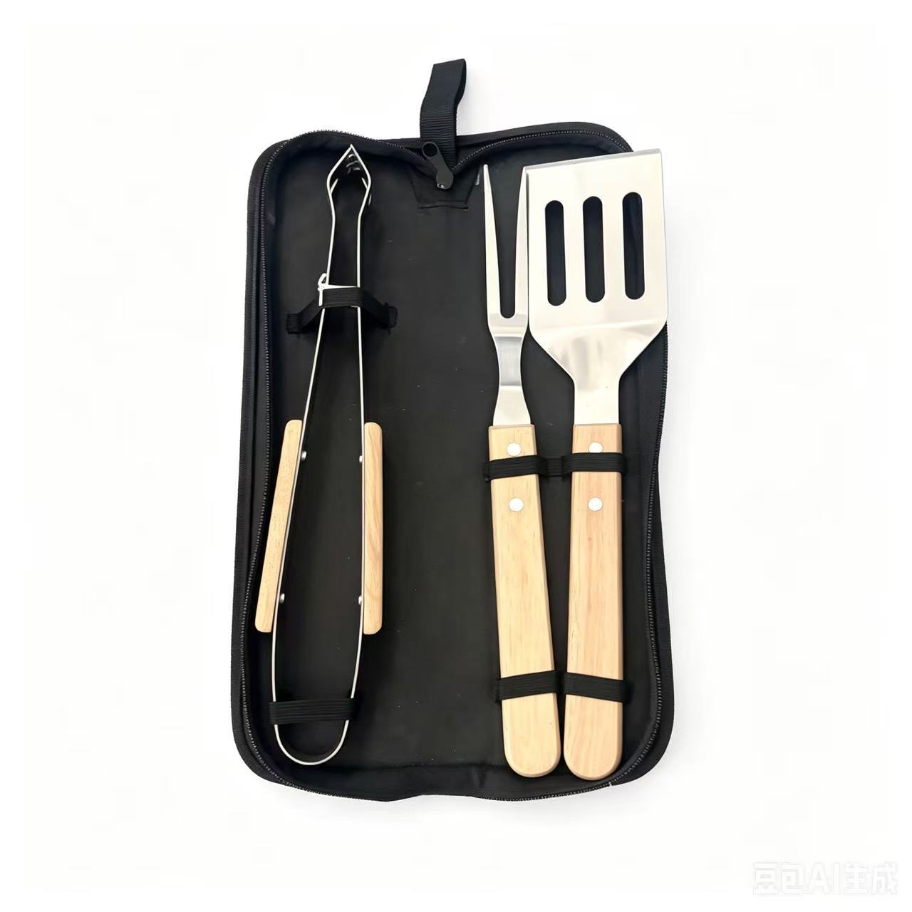 Juego de Utensilios para Barbacoa de Acero Inoxidable y Madera con Bolsa de Almacenamiento para Exteriores image 8