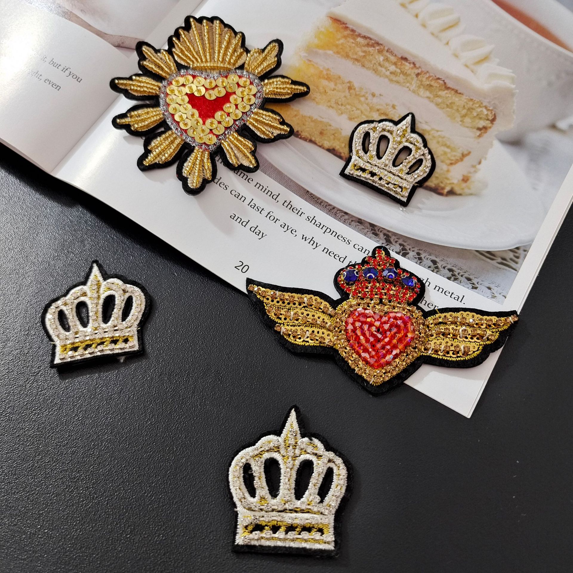 鑫宇新款手工串珠皇冠装饰布贴爱心翅膀 鞋帽服装搭配补丁贴DIY