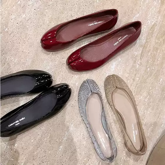 Grape Mom's Collaboration Style ~ Red-Soled Tabi Mesh Rhinestone Height-Increasing Split-Toe Women's Shoes, Summer Pig's Trotter Shoes