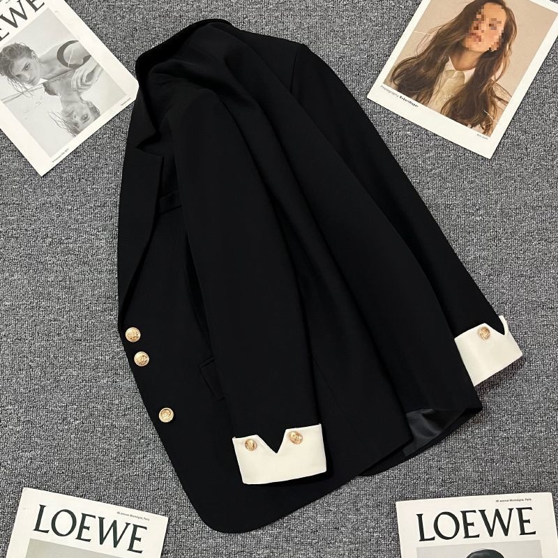 Blazer Women's Spring and Autumn New Korean Style Petite Design Casual Black Suit Top